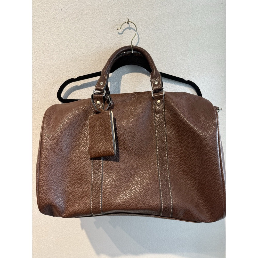 Barrington Pebbled Brown Leather Weekender Bag Stamped Squires Cup Stonebriar CC